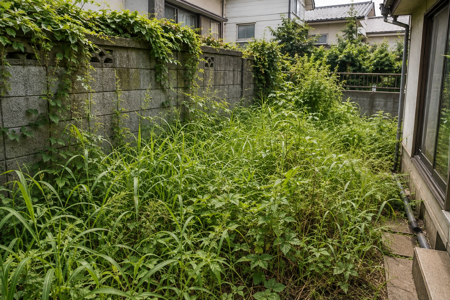草が伸びたお庭